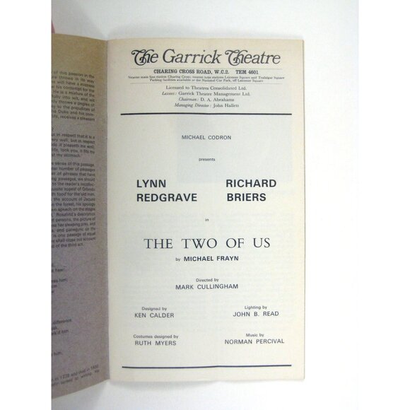 The Two Of Us Theatre Program Michael Frayn Lynn Redgrave Richard Briers Garrick - Picture 2 of 7